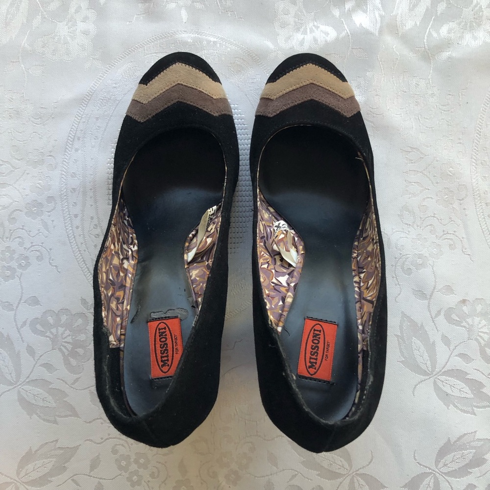 MISSONI For Target Black Suede Leather Swirl￼ Retro High-Heel Women’s Size 8.5